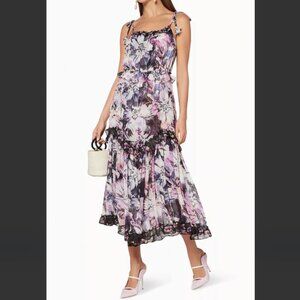 MISA Purple Floral-Print Nati Dress. Size Medium